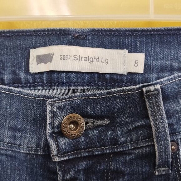 Ladies Levi's 505 Straight Leg Dark Wash Stretch Jeans Size 8 - Picture 2 of 7